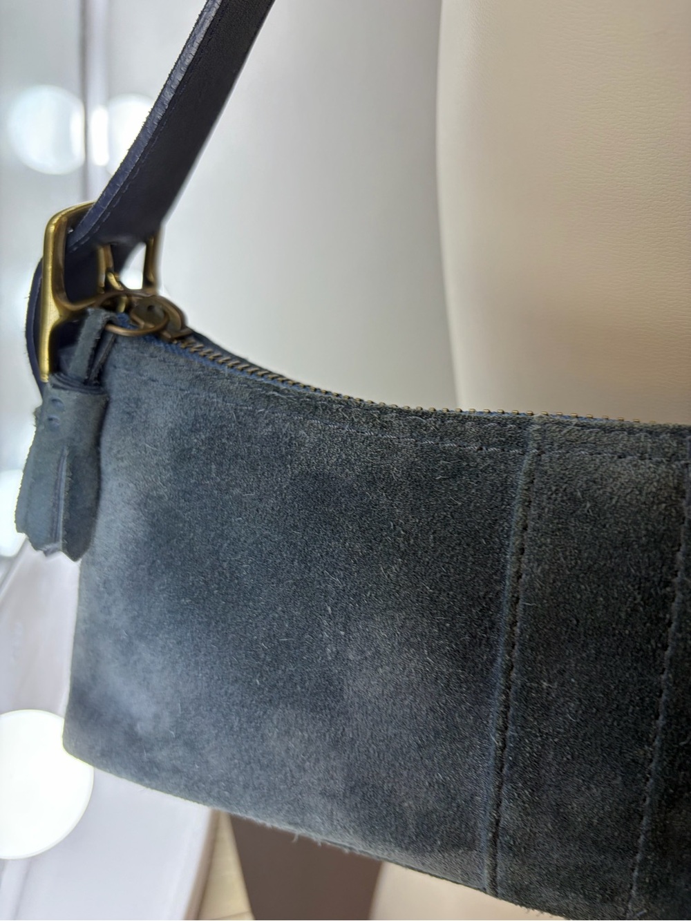 Y2K Demi AuthenticCoach Blue Navy Greyish Suede Shoulder Bag Hamptons - Picture 6 of 16